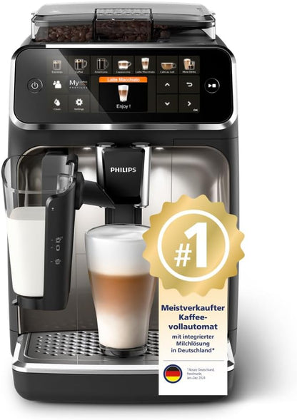 Philips Serie 5400 Kaffeevollautomat – LatteGo Milchsystem,12 Kaffeespezialitäten,Intuitives Display,4 Benutzerprofile,Chrom (EP5447/90)