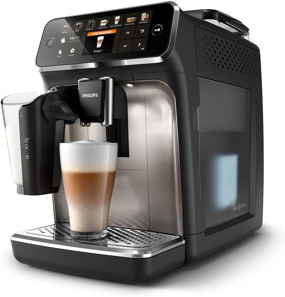 Philips Serie 5400 Kaffeevollautomat – LatteGo Milchsystem,12 Kaffeespezialitäten,Intuitives Display,4 Benutzerprofile,Chrom (EP5447/90)
