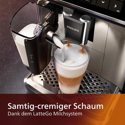 Philips Serie 5400 Kaffeevollautomat – LatteGo Milchsystem,12 Kaffeespezialitäten,Intuitives Display,4 Benutzerprofile,Chrom (EP5447/90)